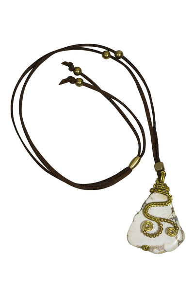 Necklace Boho Leather Strap Look Alike Rock Gold Wire - CCCollections