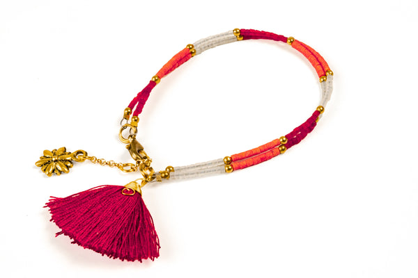 Bracelet Double Line Beaded Pom stylish Charms Bohemian Jewellery Unique Accessories - CCCollections