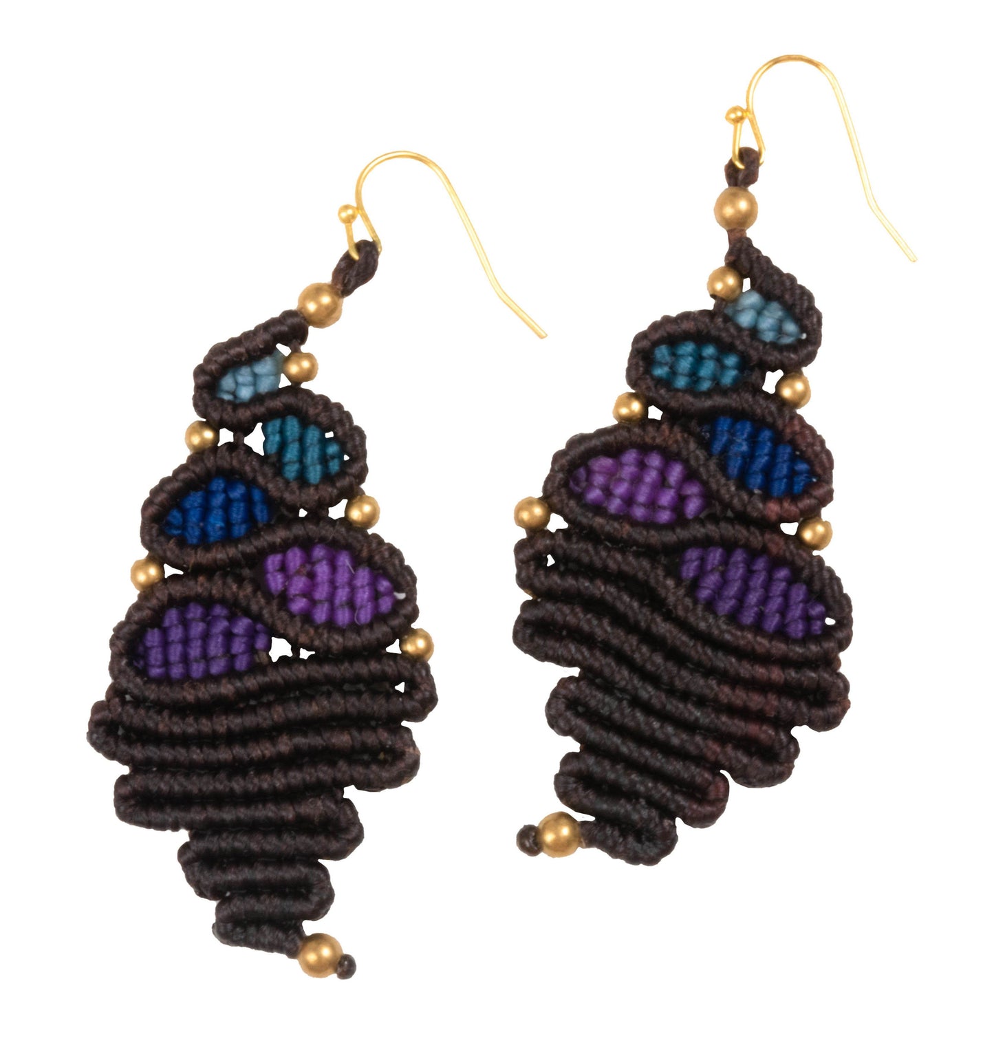 Handmade Macrame Earring many Shapes Colourful Brass Wax cord with Brass Bead - CCCollections