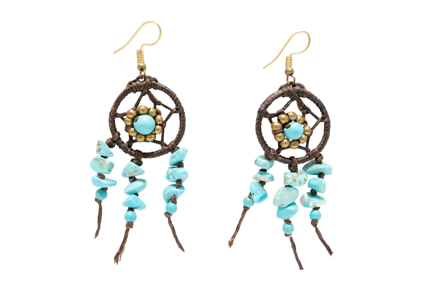 Hippie Drop Earring Wax Code Macrame with Stone, Brass, Beaded - CCCollections