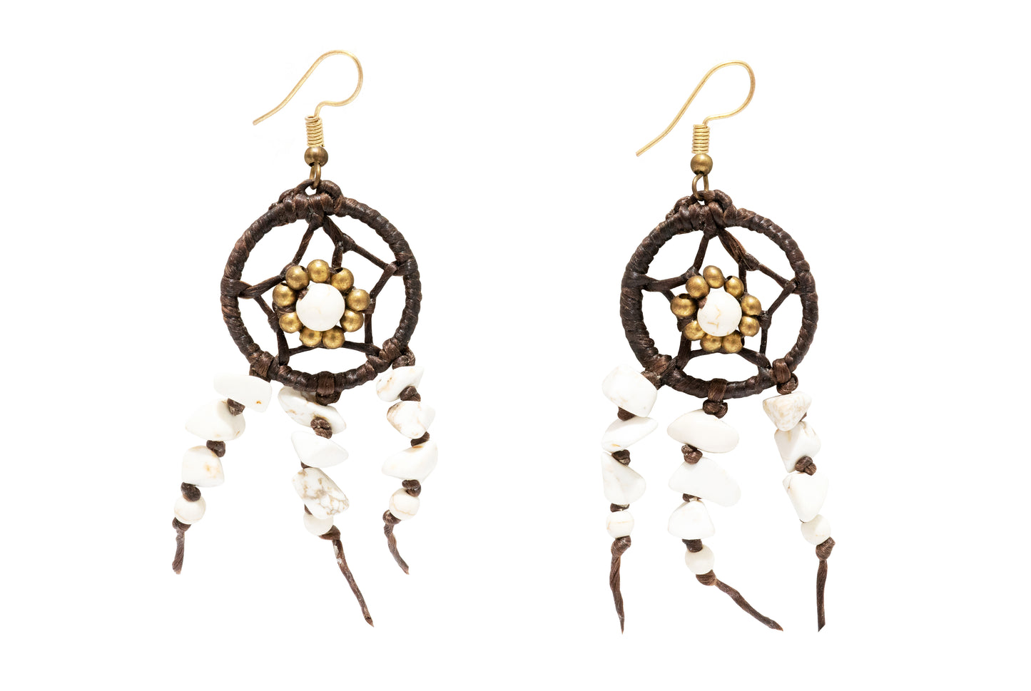 Hippie Drop Earring Wax Code Macrame with Stone, Brass, Beaded - CCCollections