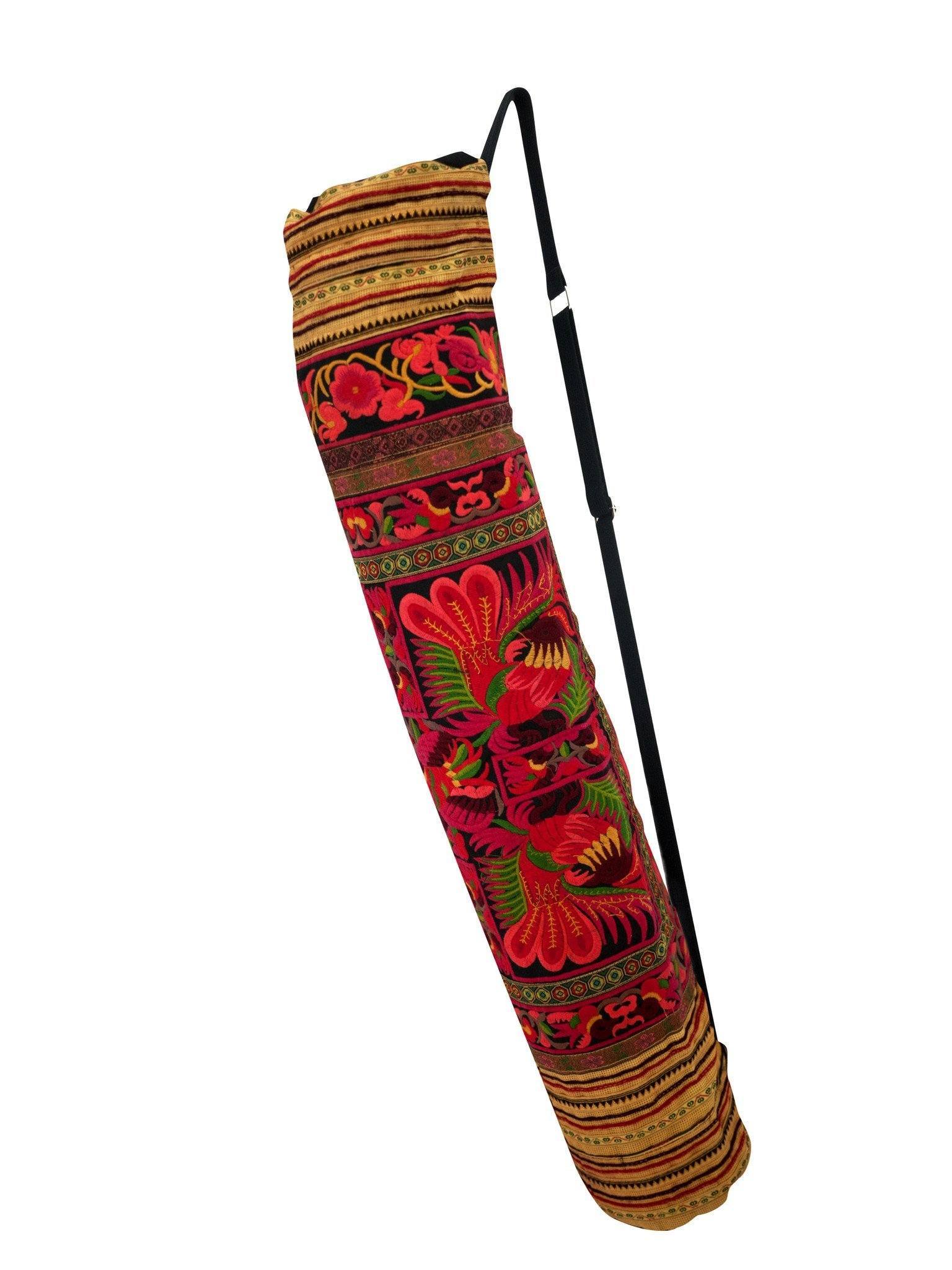 Bohemian Yoga Mat Bag Carrier Embroidered Hill tribe ethnic  L - CCCollections