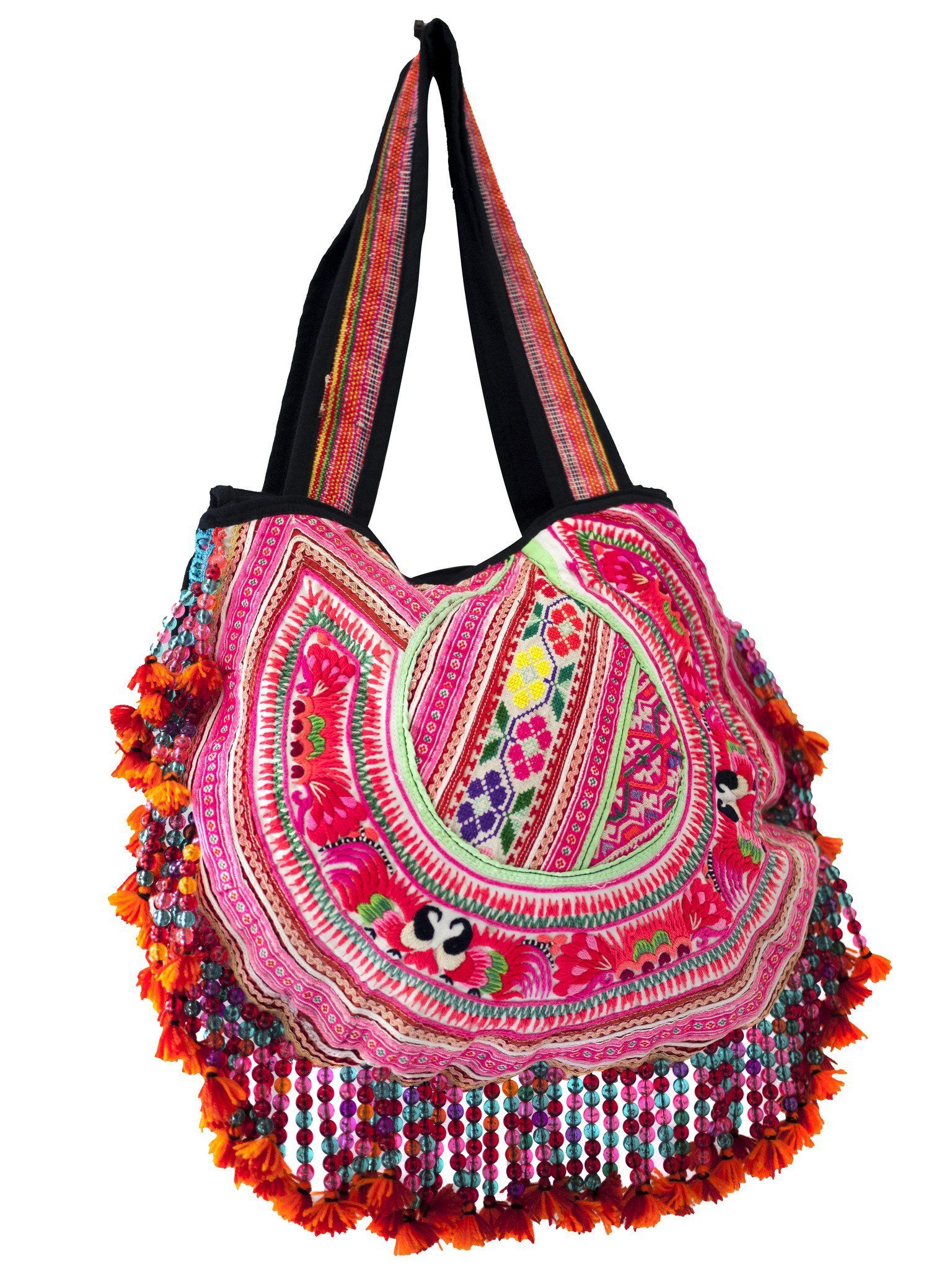 Handmade Hill Tribe Bags with bead work (NS-Shoulder - Embroidery One Side) - CCCollections