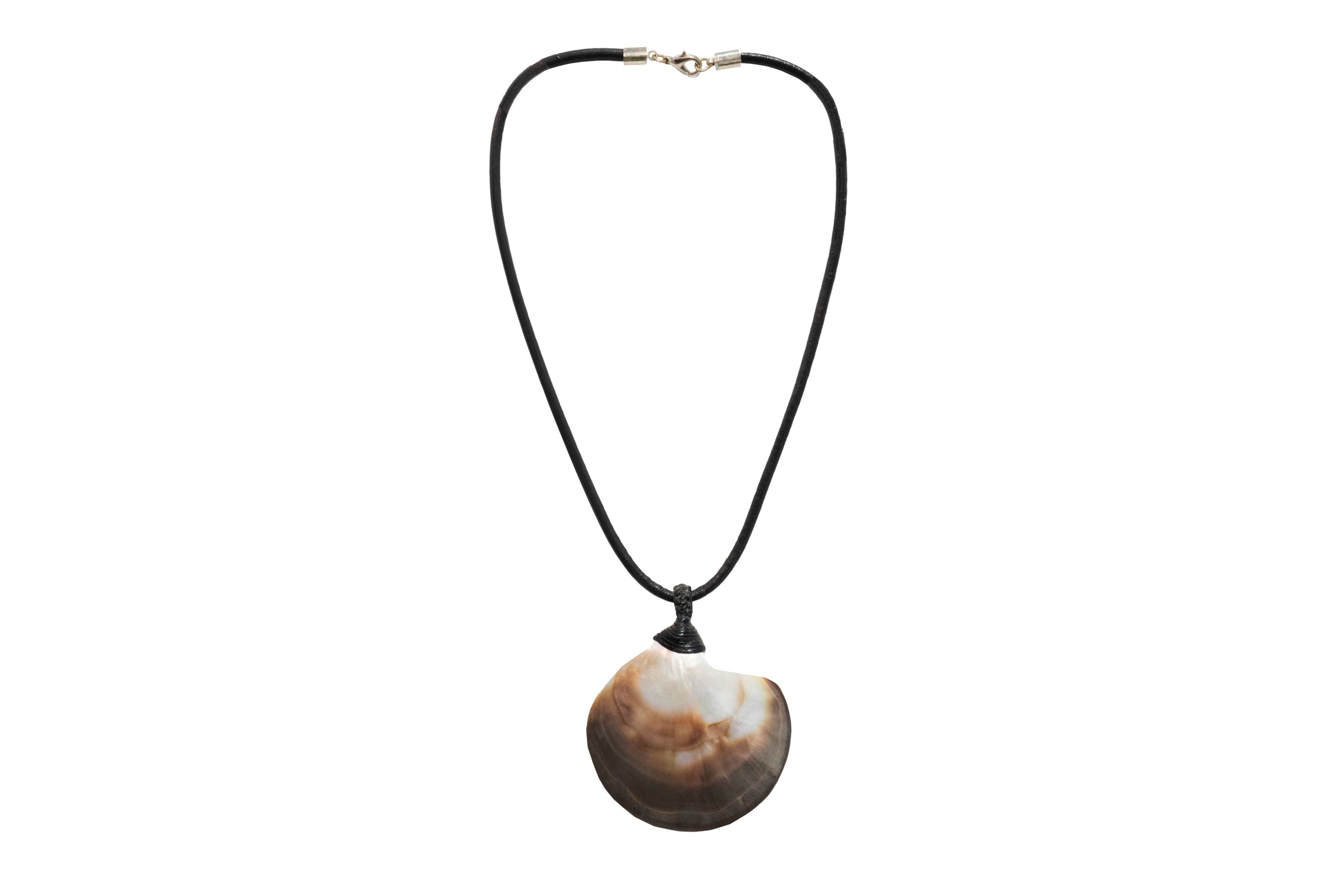 Leather Cord Necklace With Natural Shell Pendant - CCCollections
