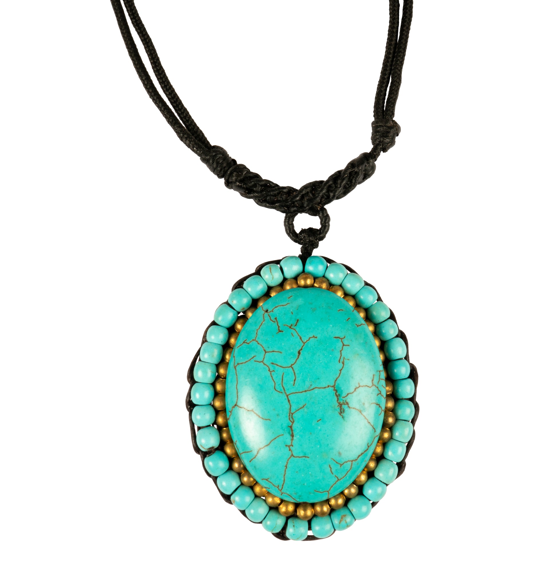 Nylon Necklace with Stone Oval Turquoise, Modern Boho Jewelry, Summer Fashion - CCCollections