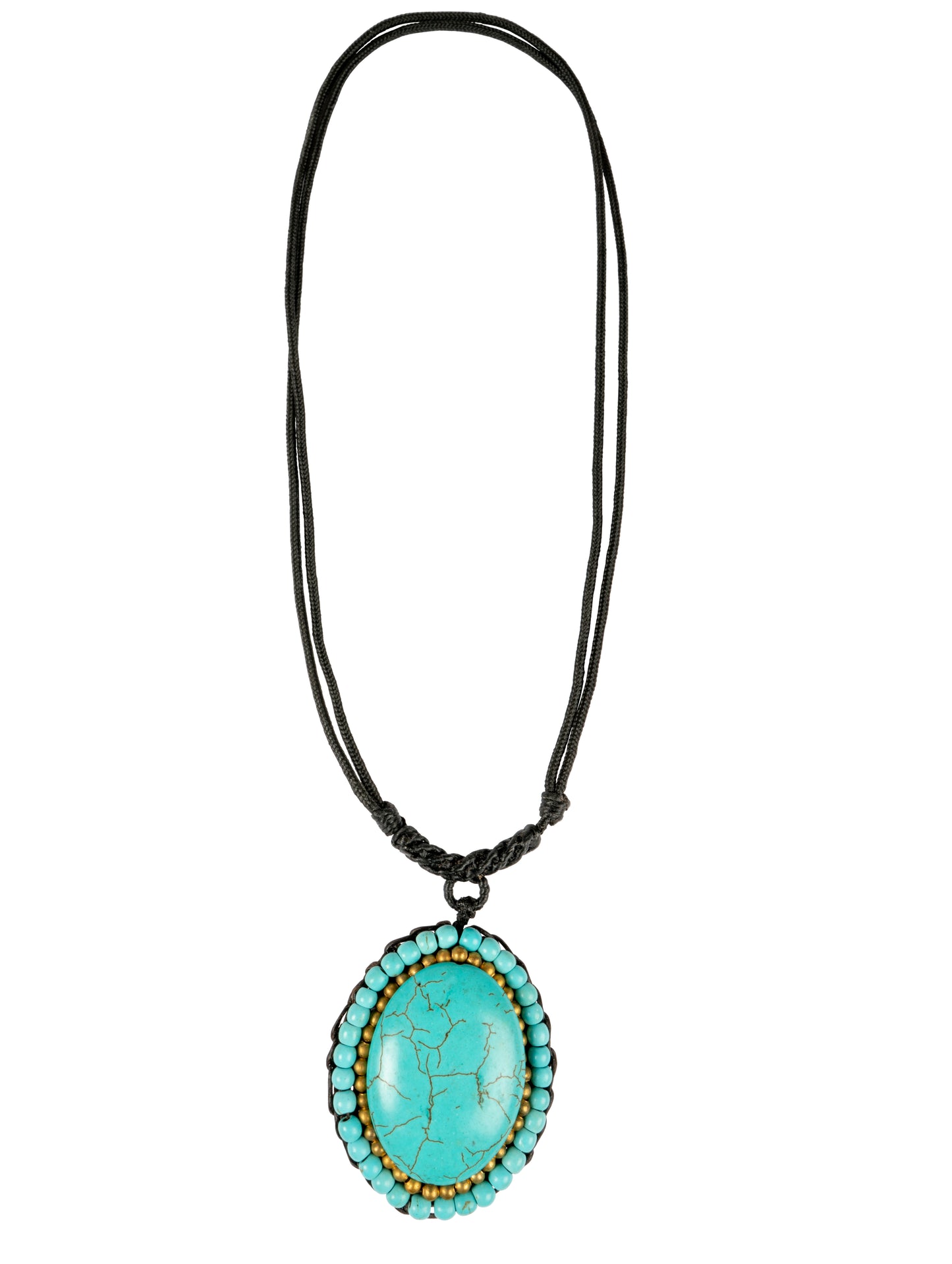 Nylon Necklace with Stone Oval Turquoise, Modern Boho Jewelry, Summer Fashion - CCCollections