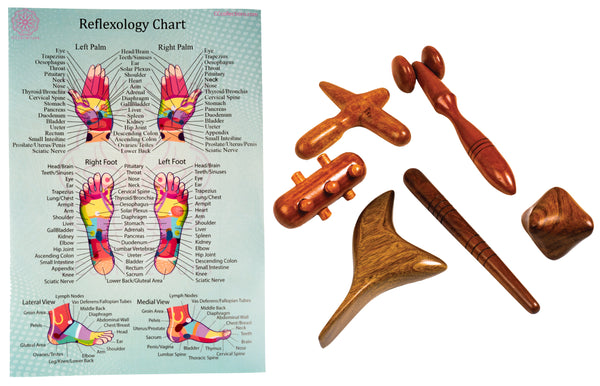 Traditional Wooden Massage tools + ENGLISH Reflexology CHARTS for professional massage therapists - CCCollections