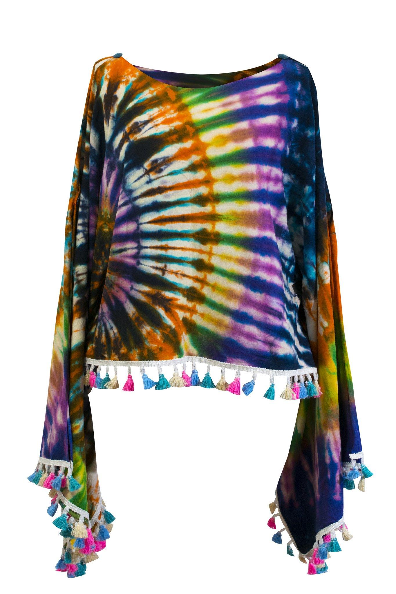 Tie dye Groovy Colors 2in1 Poncho Wrap Shawl Bohemian hippie festival beachwear - CCCollections