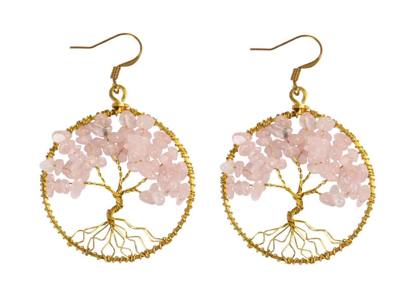 Handmade Earring Tree of Life Brass Circle Shape with Bead, Crystal and Stone - CCCollections