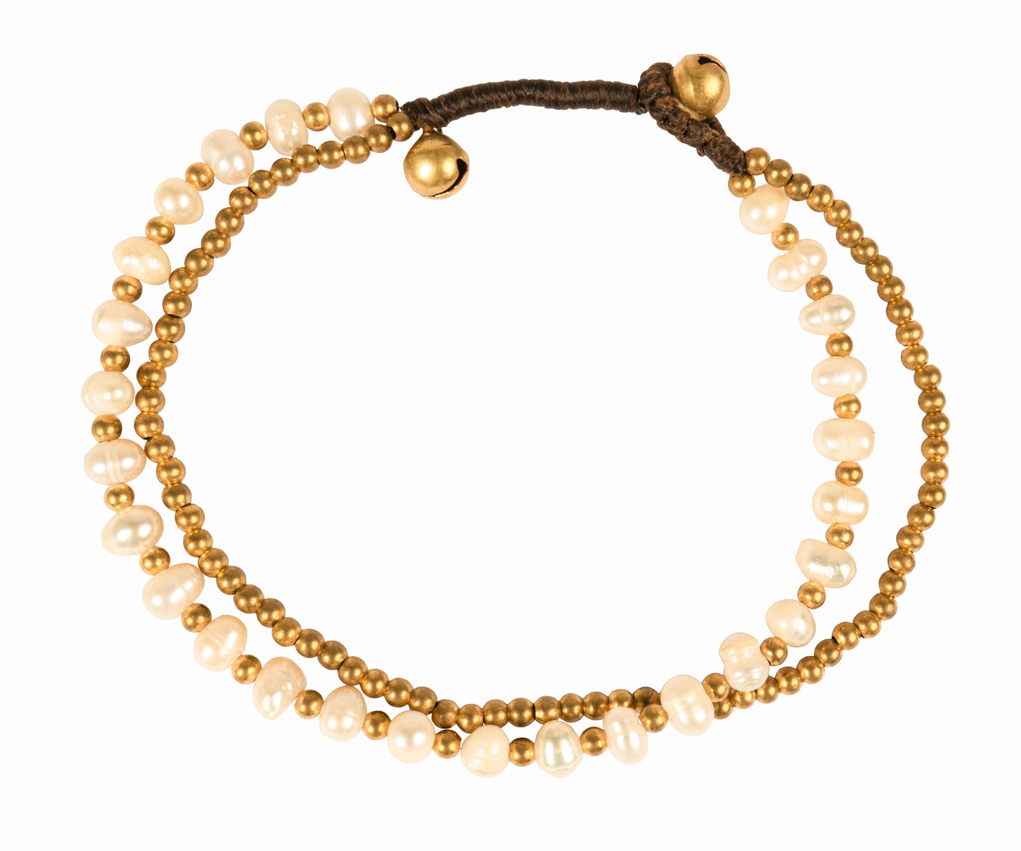 CCcollections Beaded Anklets for Women - Brass Bell Wax Cord Ancle Bracelet - Natural Stone, Shell, Pearls - CCCollections