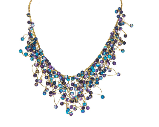 Necklace Metalic Yarn with Stone Crystal and Stone Bead - CCCollections