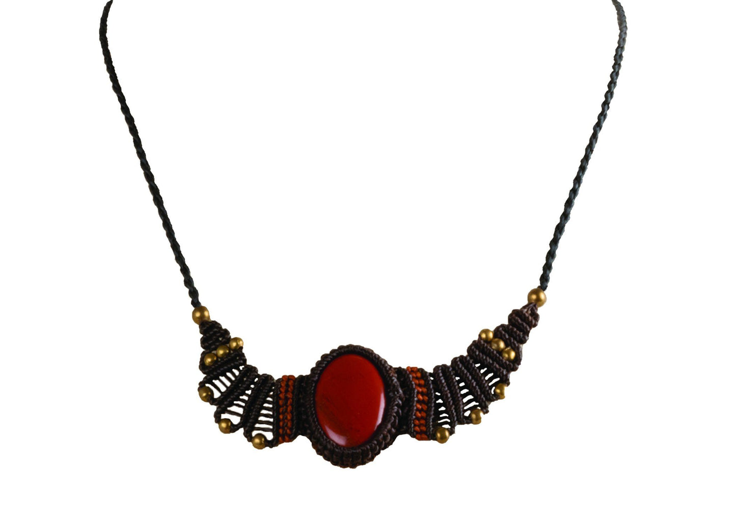 CCcollections Handmade Macrame Necklace Waxcord with Brass Beaded and Stone - CCCollections