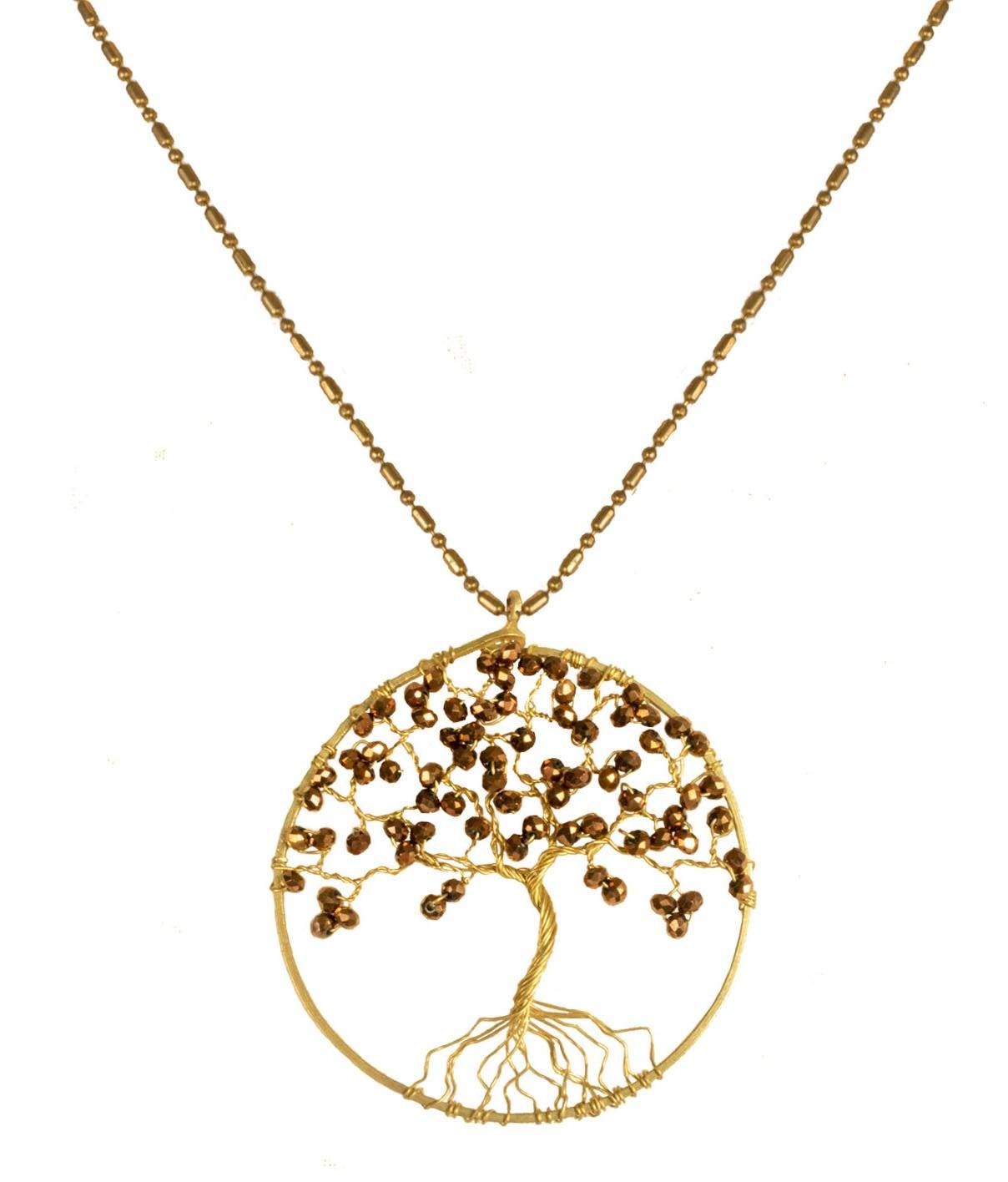 Handmade Necklace Tree of Life Brass with Bead, Crystal and Stone - CCCollections