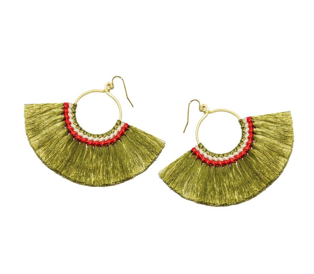Handmade Earring Cotton Tassel Colourful Brass Loop Shape - CCCollections