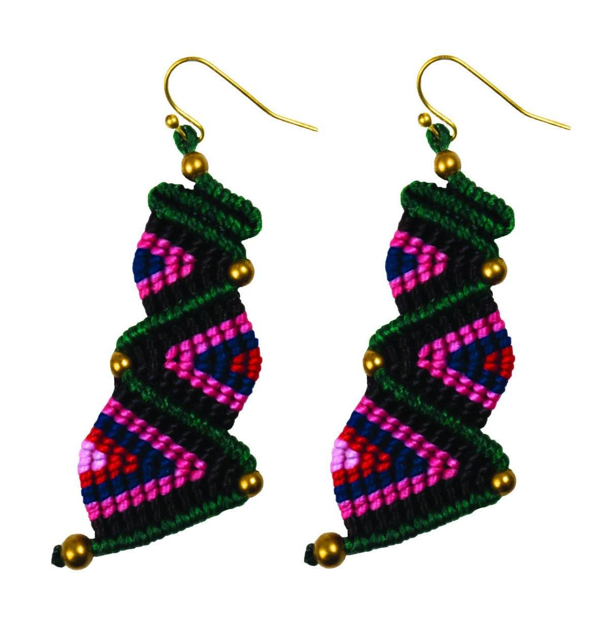Handmade Macrame Earring many Shapes Colourful Brass Wax cord with Brass Bead - CCCollections