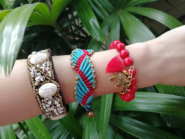 Bracelet Macrame Cuff Stylish Tribal Bohemian Blue Jewellery Unique Accessories - CCCollections