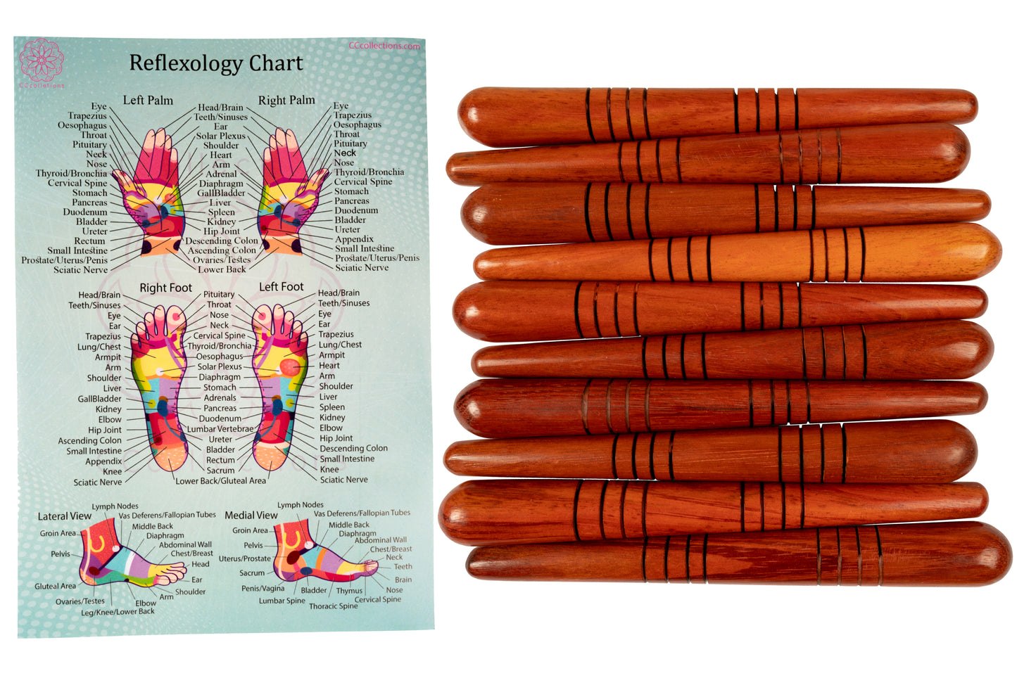 Versatile Wooden Manual Massage Tool Sets for professionals with ENGLISH Reflexology Charts - CCcollections - CCCollections