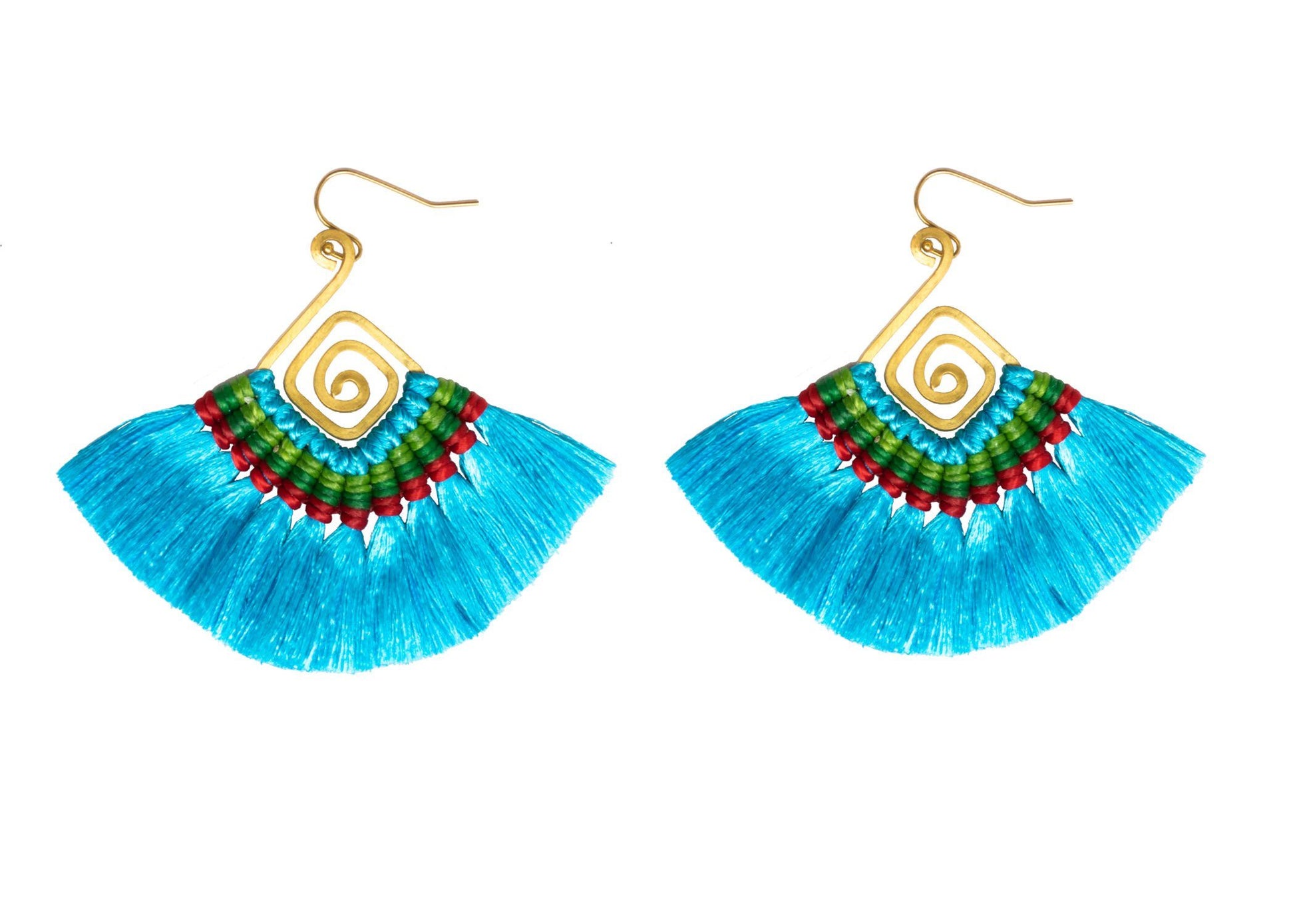 Handmade Earring Cotton Tassel Colourful Brass Spiral Shape - CCCollections