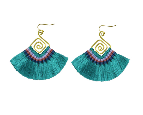 Handmade Earring Cotton Tassel Colourful Brass Spiral Shape - CCCollections