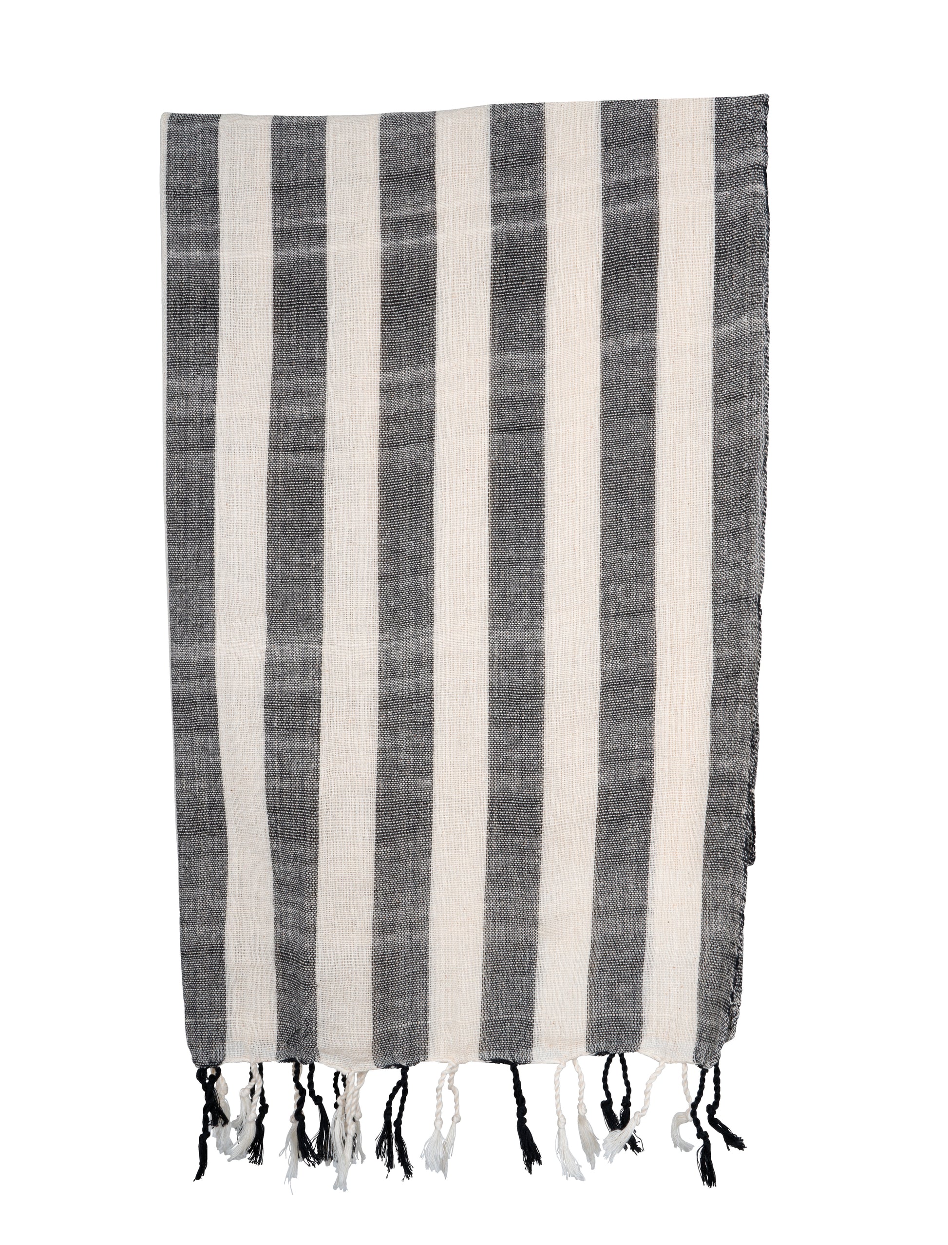 striped black white Natural Dyed Handspun Handwoven Cotton Scarf & Shawls Patterned - CCCollections