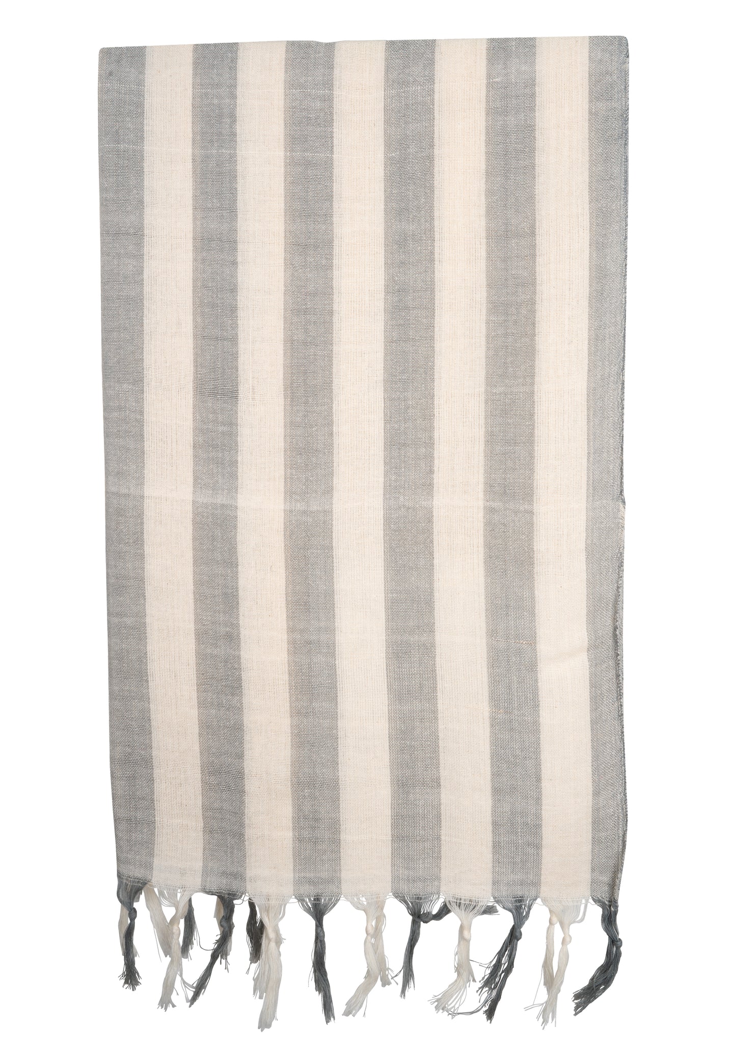 striped grey white Natural Dyed Handspun Handwoven Cotton Scarf & Shawls Patterned - CCCollections