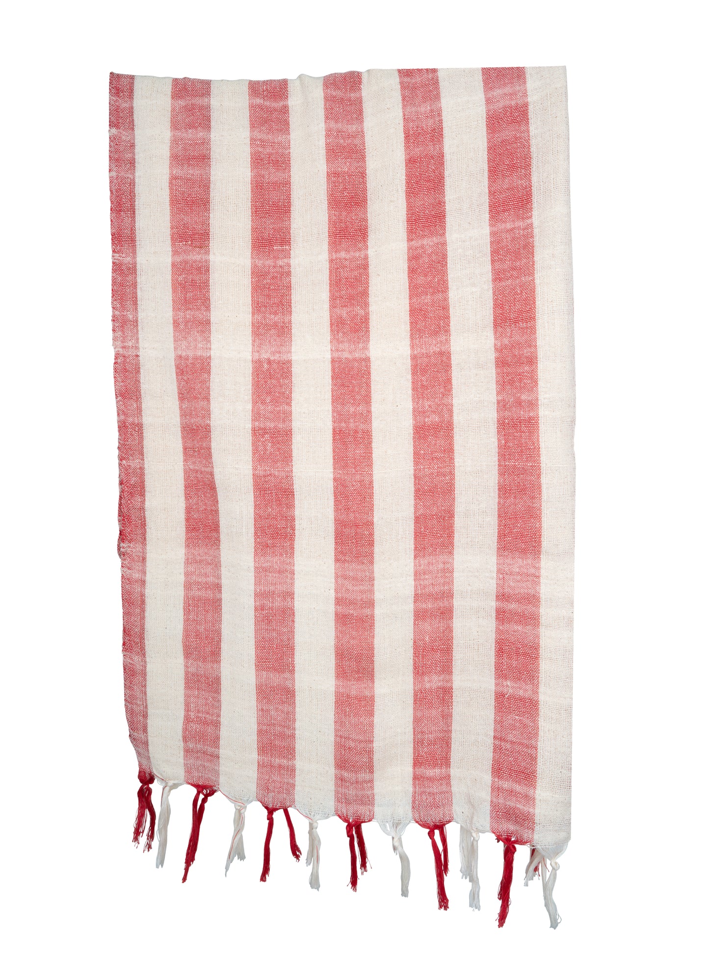 Stiped red and white Natural Dyed Handspun Handwoven Cotton Scarf & Shawls Patterned - CCCollections