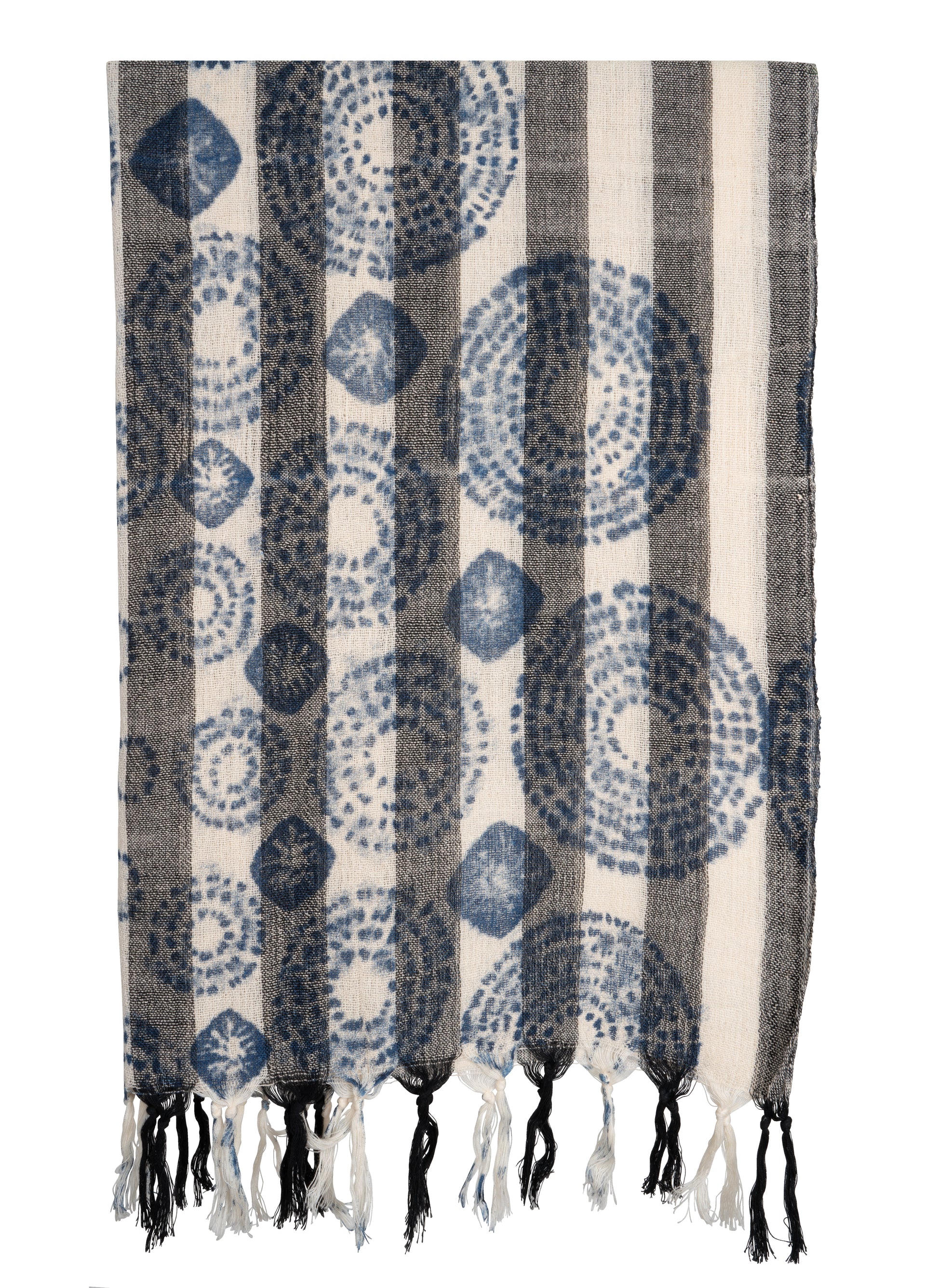 black and white flower Handspun Handwoven Cotton Scarf & Shawls Patterned - CCCollections
