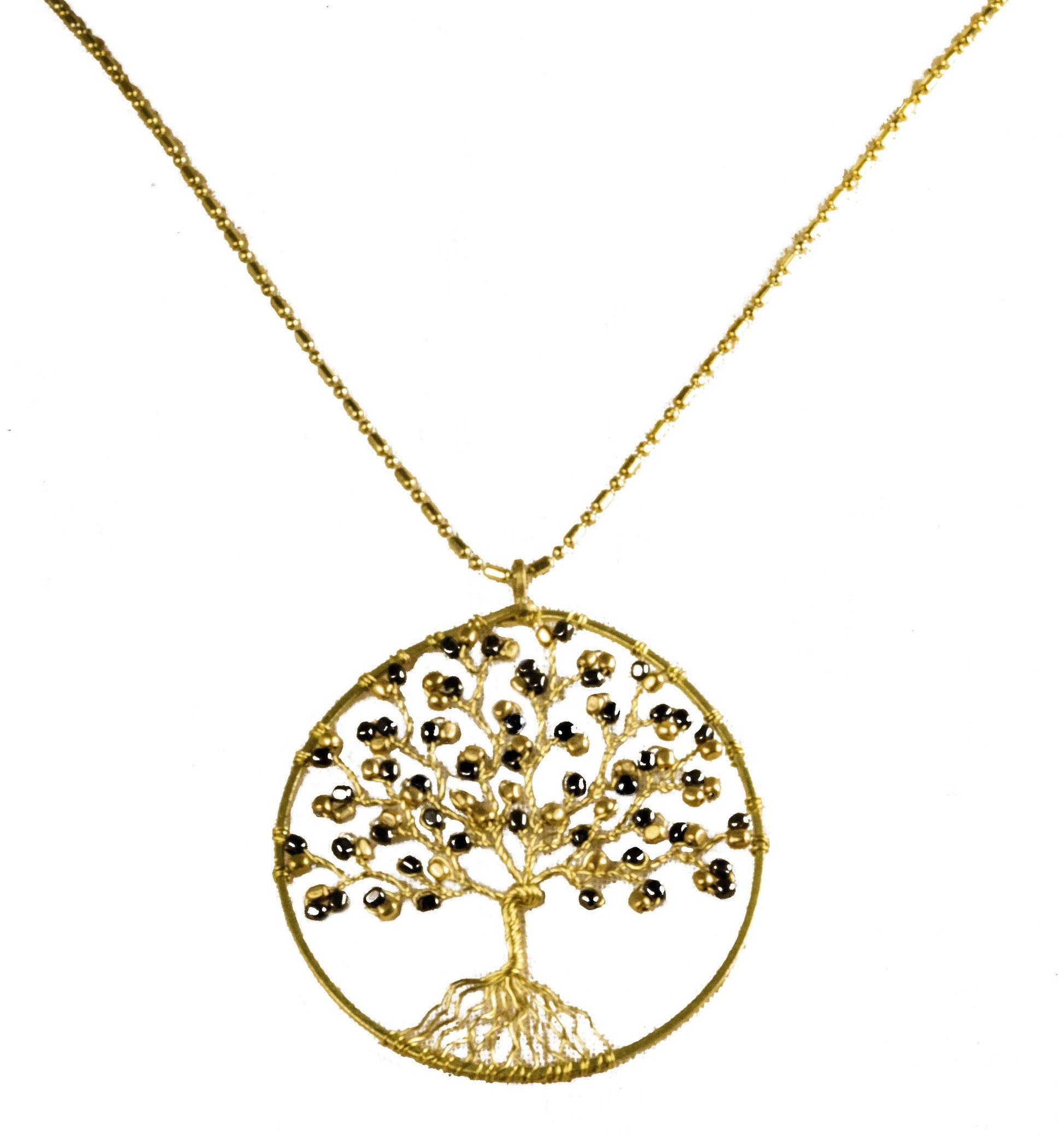 Handmade Necklace Tree of Life Brass with Bead, Crystal and Stone - CCCollections